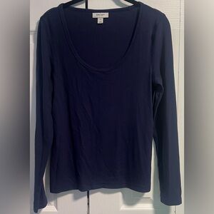Women's On 34th Ribbed Dark Blue Long Sleeved Top